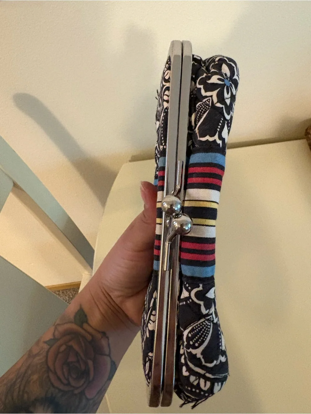 Vera Bradley Black Floral Clasp Wallet with Multi-Color Stripes